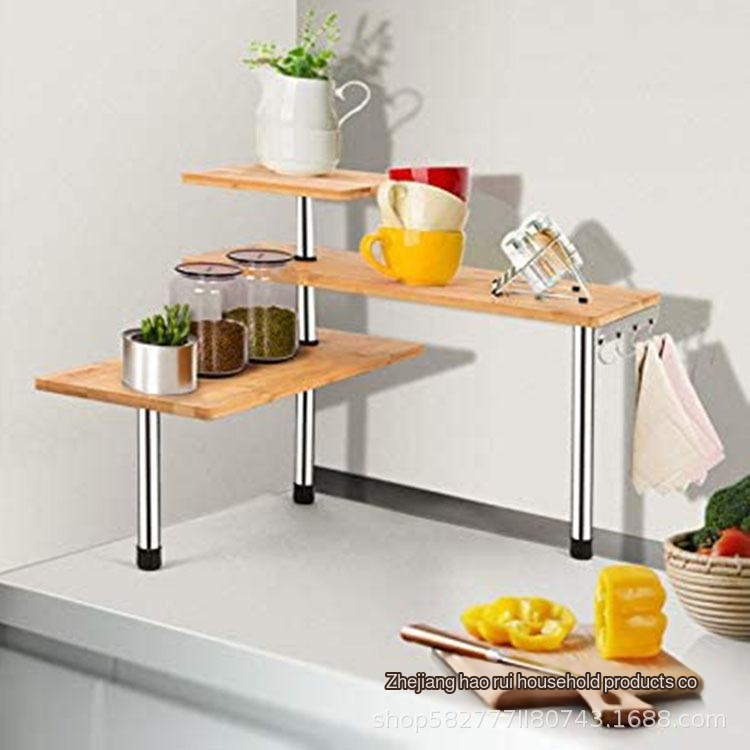 フックつきの竹製収納ラック