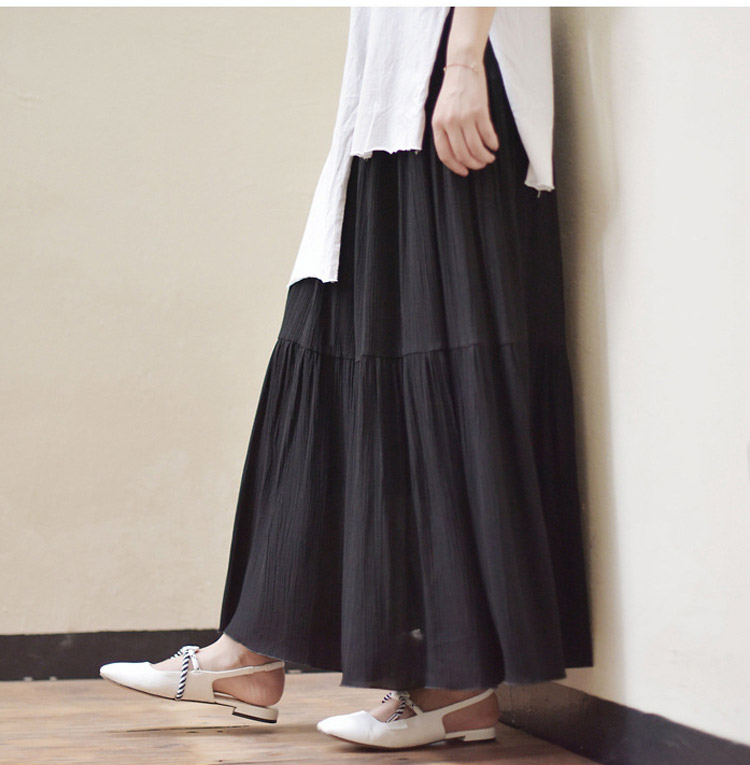 高品質素材のフレアロングスカート詳細画像