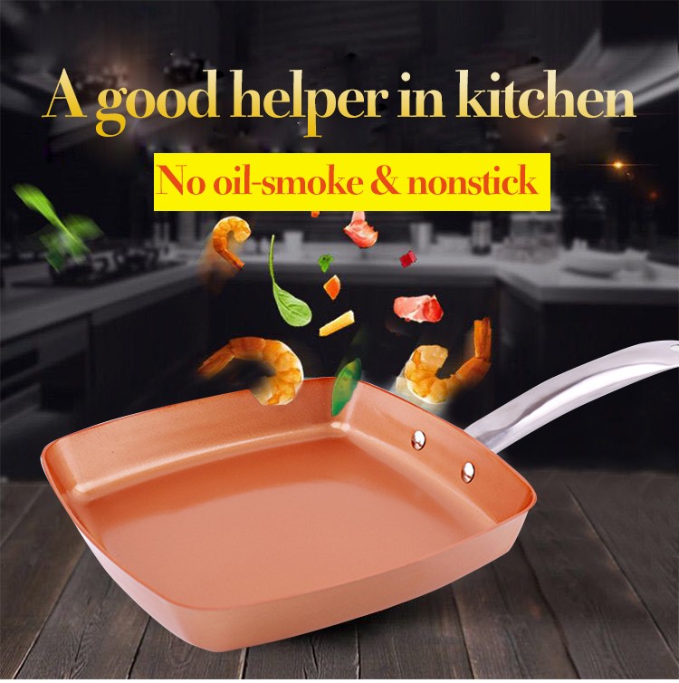 Copper nonstick pan with ergonomic handle