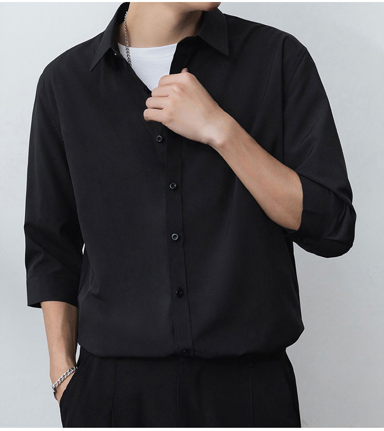 春夏に最適なメンズシルク7分袖シャツ全体像