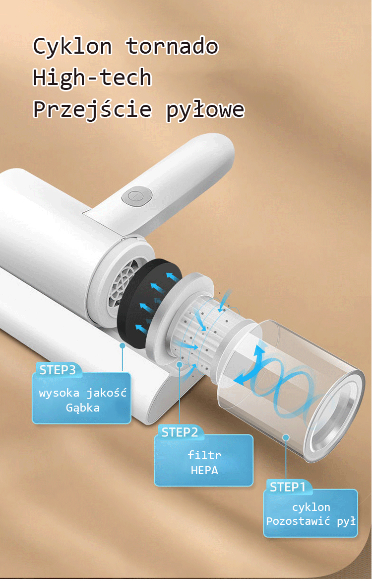 Odkurzacz do roztoczy z ergonomicznym uchwytem