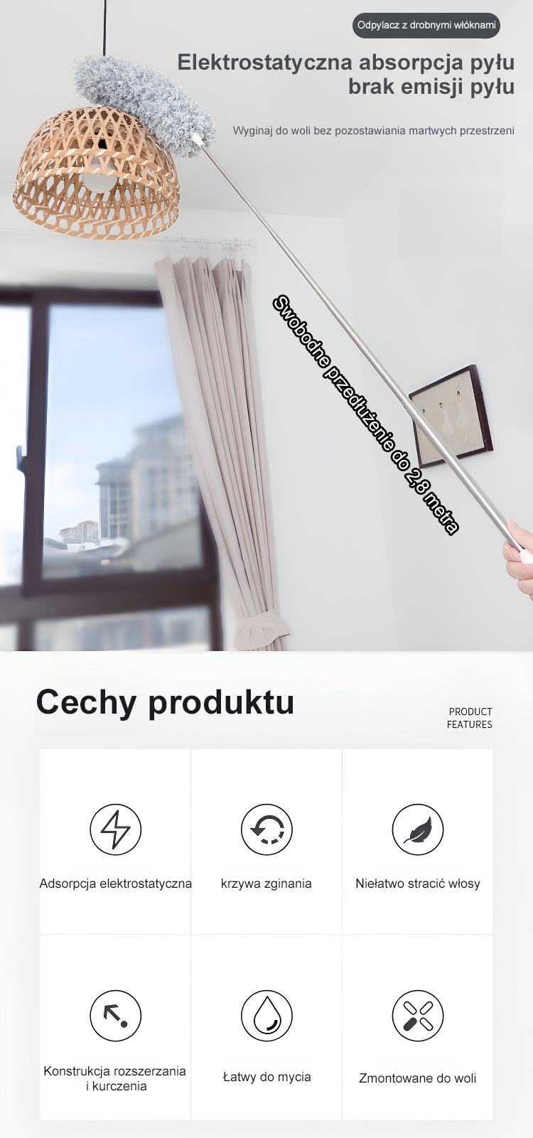 Wielofunkcyjna wysuwana szczotka do kurzu w akcji