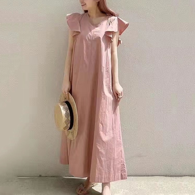 ゆったりシルエットの無地ルーズワンピース着用イメージ