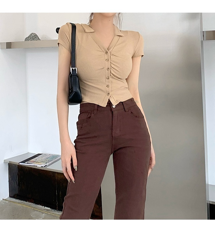 여성용 면 크롭 탑 다양한 컬러 옵션