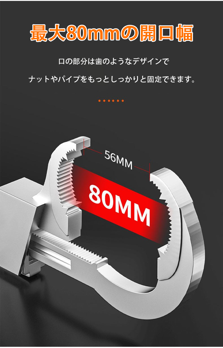 異なるサイズのパイプに対応するレンチ